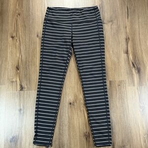 Athleta Women's S Stripe Pull-On Leggings Black Gray Recycled Polyester Mid Rise